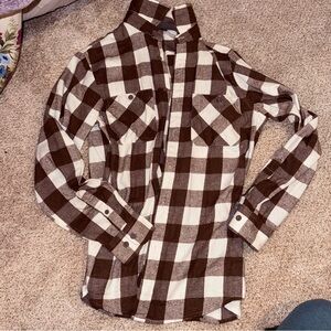 Brown and White Checkered Women's Button Down Shirt